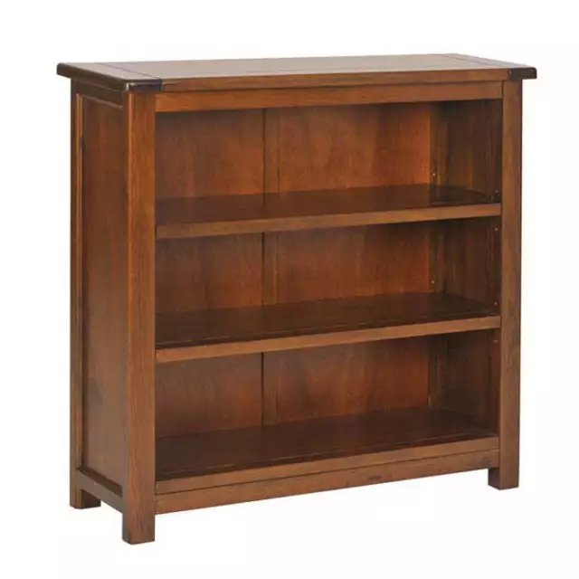 Boston Premium Wide Low 3 Shelf Wooden Bookcase In Dark Stained Wood