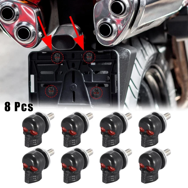 8 Pcs Motorcycle Skull Style License Plate Frame Bolts Screws Aluminum Alloy