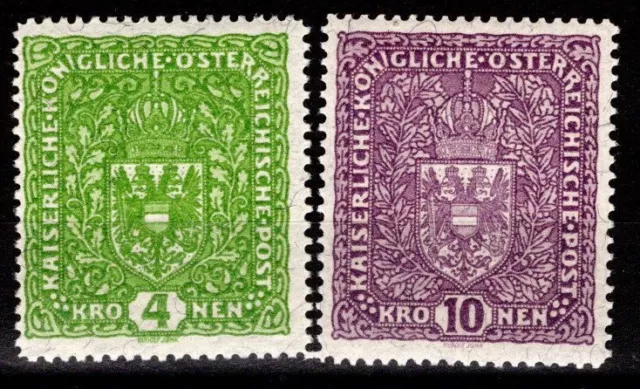 Österreich 1917: 4+10 K Faserpapier (ANK 210+211) postfrisch (ANK 53 €)