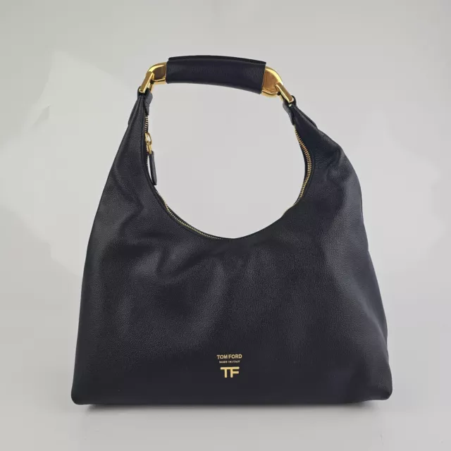 Tom Ford Bianca Small Black Grained Leather Hobo Bag New