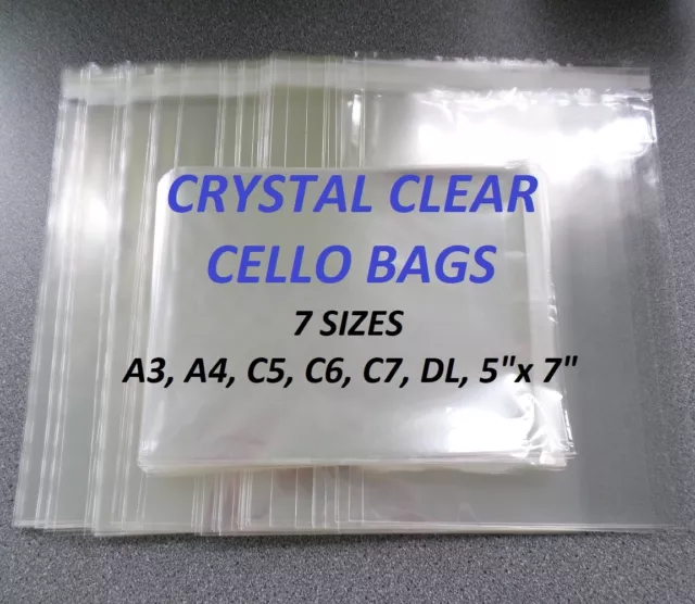 Crystal Clear Cello Bags - Cellophane Display Bags For Greeting Cards 7 Sizes