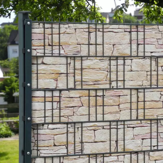 Bedruckte Sichtschutzstreufen | Sandsteinmauer Tessin | M-tec Print® Zaunblenden