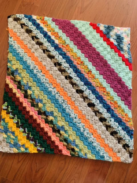 Vintage Soft Crochet Afghan Throw Lap Blanket Striped Handmade Boho Small 28”