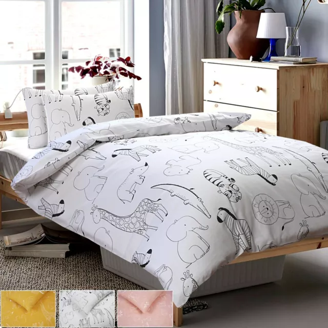 Animal Duvet Cover Bedding Set Safari Baby Toddler Cot Travel Bed 100% Cotton