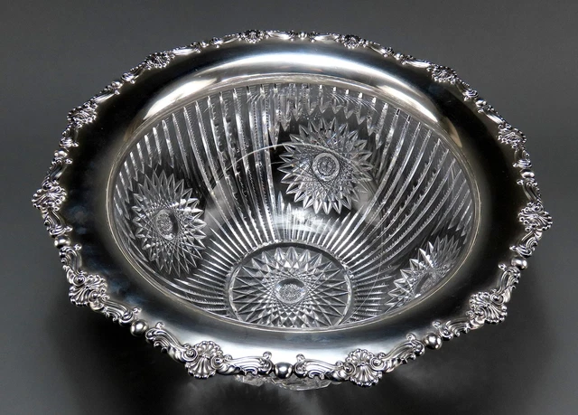 1899 American Brilliant Cut Glass Gorham Sterling Silver Punchbowl Centerpiece