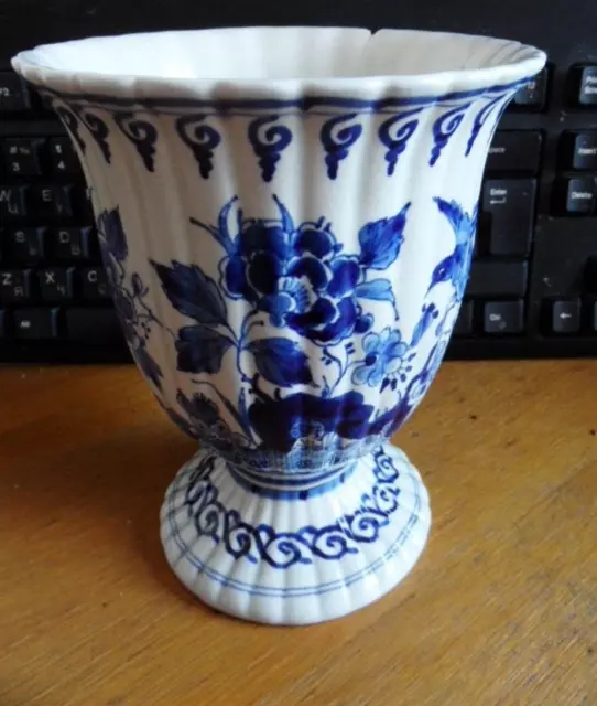 Vintage Delft Keramik blau-weiß Keramik Fußvase Blumen Pfingstrose Vogel 3