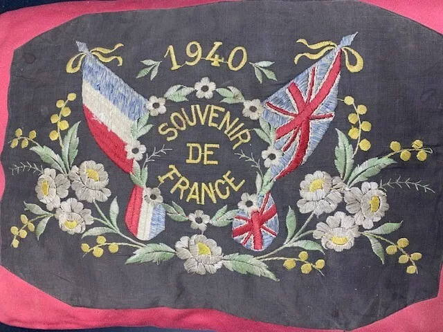 Coussin oreiller Souvenir patriotique France 40 BEF WW 1939 broderie Dunkerque