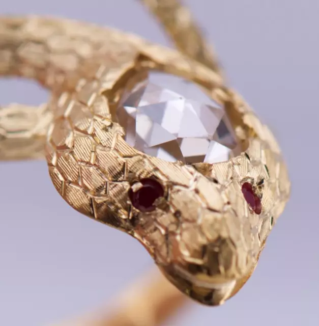 Antique Viktorianisch Ring König Kobra Schlange Gold 1.5ct Diamond-19th Century