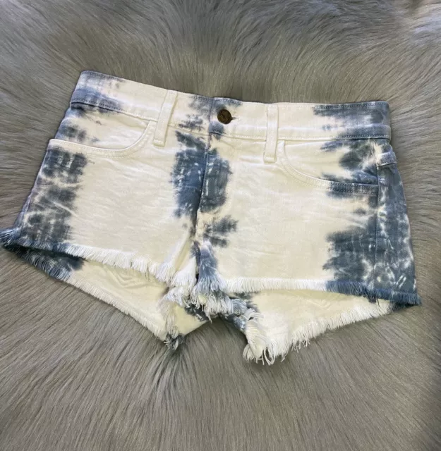 WILDFOX LARA Couture Hello Legs Distressed CutOff DENIM Mini Shorts TieDye Sz 24 3