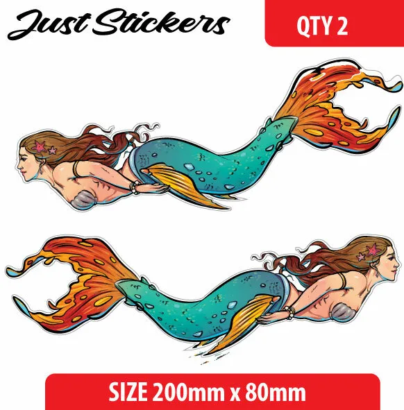 2 x Mermaids sticker popular laptop, skateboard, car sticker, window sticker fun