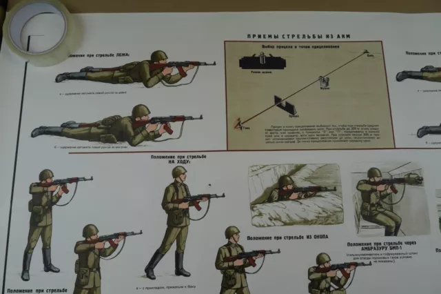 Authentic Soviet Russian USSR Military Poster AKM Kalashnikov Rifle Shooting 3/3 2