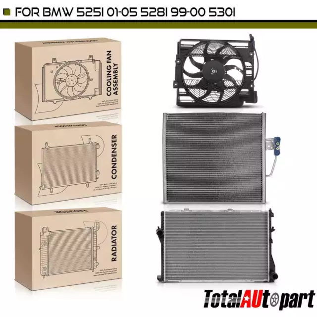 Radiator &AC Condenser &Cooling Fan Kit for BMW 525i 2001-2005 528i 99-00 530i