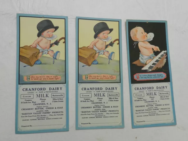 Three 9" by 4" Cranford Dairy Adverts ILLUS CHARLES TWELVETREES, Card Stock NICE