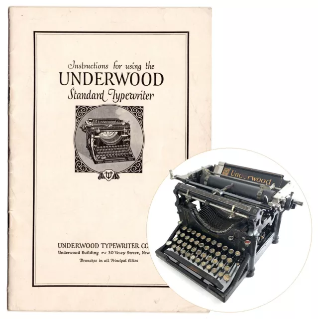 Underwood No.5 Typewriter Instruction Manual Antique Vtg Repro User Standard