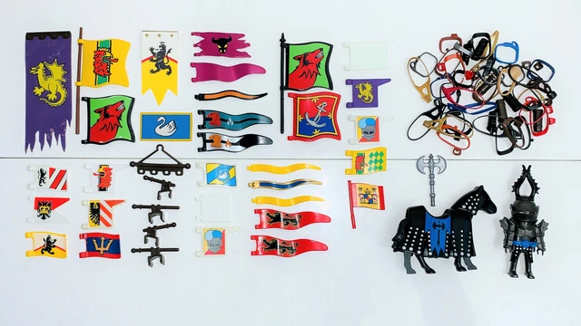 Lance Avec Hampe Et Drapeau Playmobil Chevalier D'argent - Moyen-Âge - Pièce Occasion
