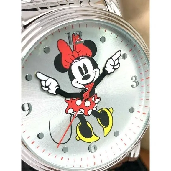 Disney Minnie Mouse Men's Watch W001881 Silver Tone Stainless Steel 44mm Quartz