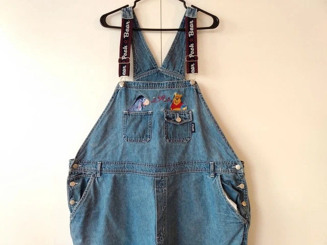 Vintage Denim Jean Overalls Disney Winnie Eeyore Womens Plus Size 26W 28W 1990s