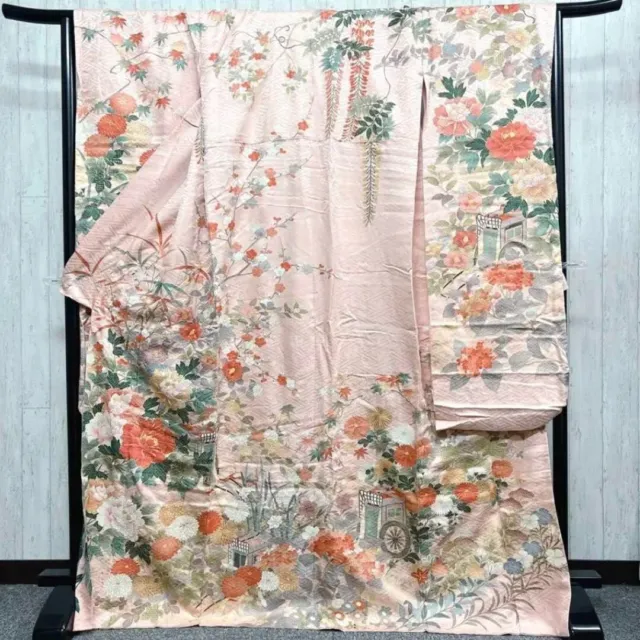 Kimono Iro Uchikake classy pink Sagara gold piece hand embroidery pure silk  JP