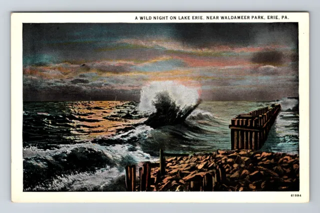 Erie PA- Pennsylvania, A Wild Night On Lake Erie Waldameer Park Vintage Postcard