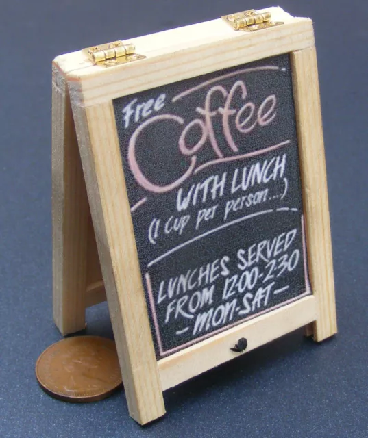 1:12 Scale Coffee Advertising Tumdee Dolls House Pub Cafe Sandwich Wood Board P2