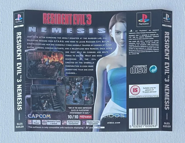Resident Evil 3 Nemesis PlayStaion PAL PS1 ORIGINAL Rear Inlay Box Art ONLY GC