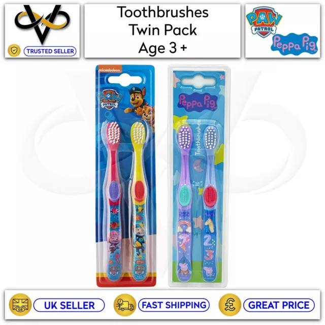 Paw Patrol, Peppa Pig Manual Toothbrushes Twin Packs Kids Oral Care Age 3+