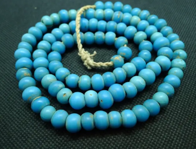 10mm Perle Verre Collier Ancien Bijou Antique Burmese Glass Trade Beads Necklace