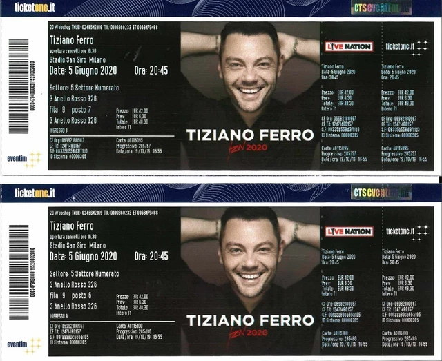 n.2 BIGLIETTI TIZIANO FERRO MILANO 15.06.2023