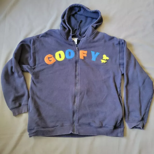 Vintage Disney World Goofy Mens Sweatshirt Full Zip Blue Medium Embroidered Hood