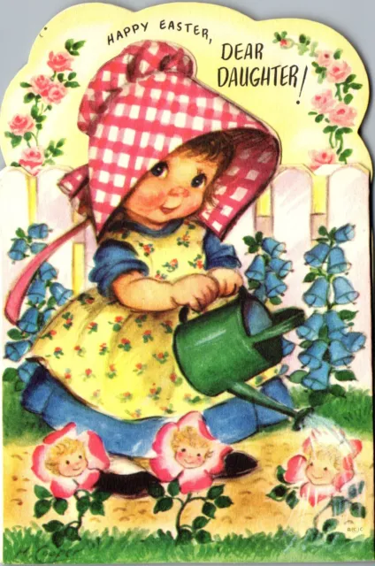 M. Marjorie Cooper Kid Girl Anthropomorphic Easter VTG Christmas Greeting Card