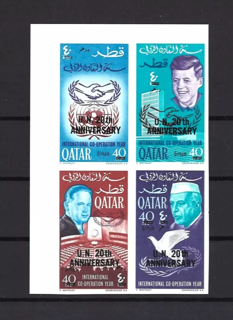 RARE Kennedy New Currency Overprint QATAR 1966 IMPERF Stamps ** JFK USA ICY UNO