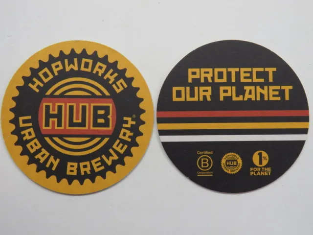 Beer Coaster: HUB ~ HOPWORKS URBAN Brewery ~ Portland, OR ~ Protect Our Planet