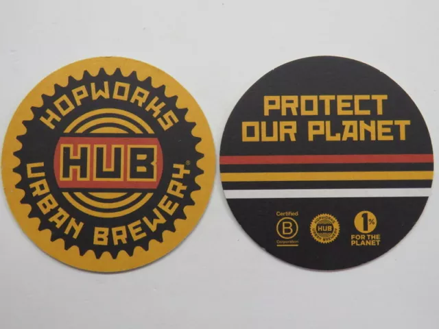 Beer Coaster: HUB ~ HOPWORKS URBAN Brewery ~ Portland, OR ~ Protect Our Planet