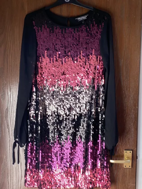 LADIES BILLIE AND Blossom Black Pink Sequin XMAS Party Dress Size