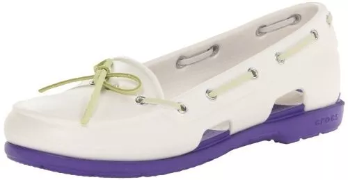 Crocs Women's Size 8 US Beach Line Slip On Boat Shoes White Purple Green Loafers