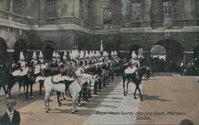 ANTIQUE Valentine's Royal Horse Guards Changing Guard Whitehall London POSTCARD