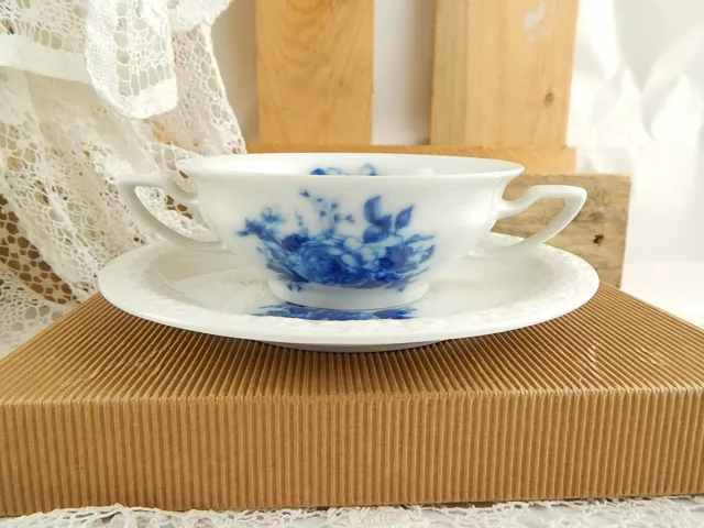 Antica Rara Tazza O Ciotola Brodo E Piatto Porcellana Rosenthal Maria Rose Blu