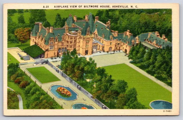 Asheville North Carolina~Air View Of Biltmore House~Chateauesque~Linen Postcard