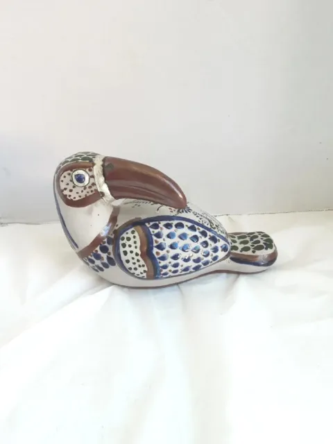J.santana Mexico Tonala Hand Painted Macow Bird, Figurine 8in Long