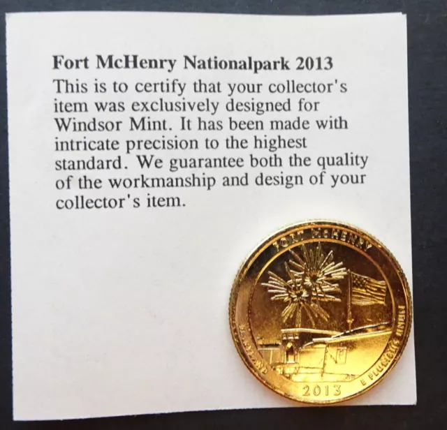 USA Fort McHenry National Park vergoldeter Vierteldollar mit COA