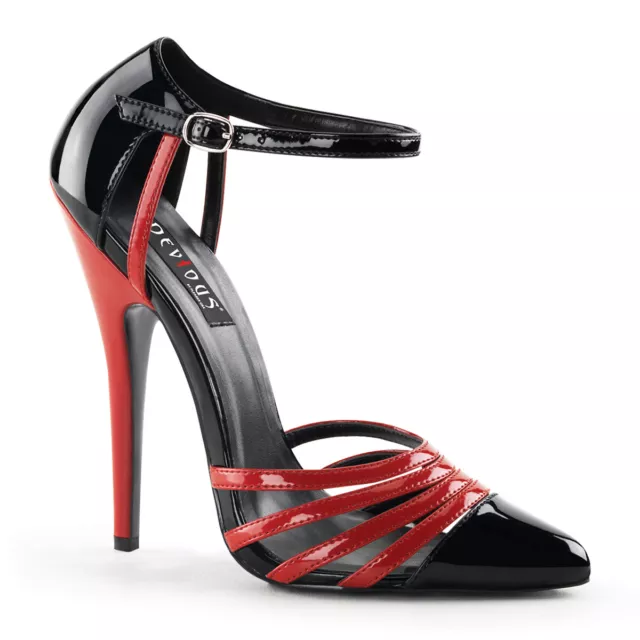 DOMINA-412 Devious Stiletto décolleté tacchi alti nero rosso vernice laterale aperta