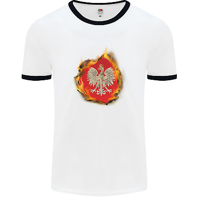 The of Polish Flag Fire Effect Poland Mens White Ringer T-Shirt