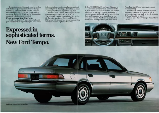 1988 Ford TEMPO Silver 4-door Sedan Centerfold Vintage Ad