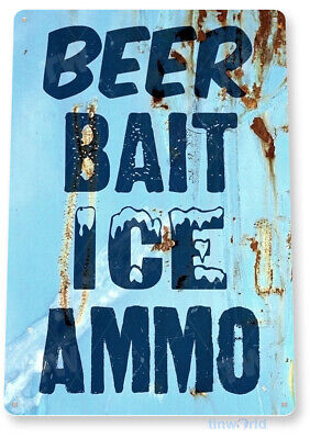 Beer Bait Ice Lodge Cottage Fishing Beer Metal Sign Decor Tin Sign B266