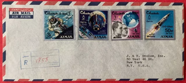 AJMAN 1966 Registered Airmail Cover to USA - Space Thematic