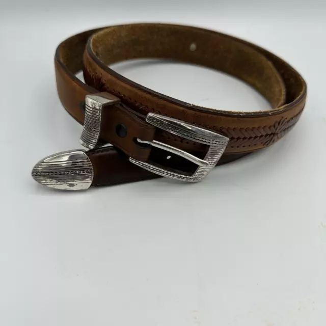 Brighton Onyx Mens Belt Leather Basket Weave Brown Western Buckle 38” *READ*