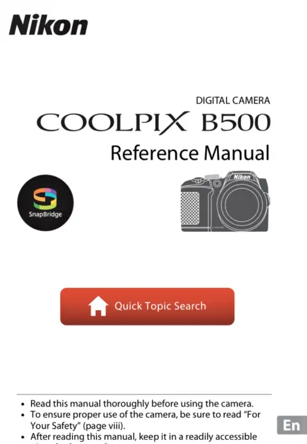 Nikon Coolpix B500 Camera NEW REFERENCE MANUAL