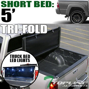 Topline For 2005-2015 Toyota Tacoma 5' Short Bed Tri Fold Soft Tonneau Cover+LED