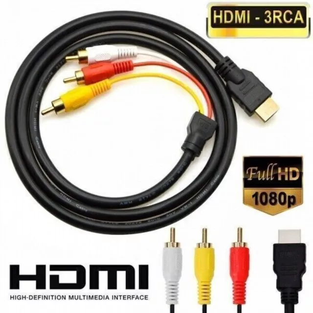 HDMI Male To 3 RCA AV Audio Cable Lead Cord Adapter For TV HDTV VGA DVD 1080p AU