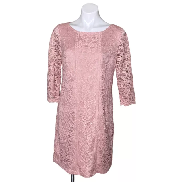 Jessica Howard Pink Lace Overlay Sheath Dress, Sheer 3/4-Sleeve Women's 10